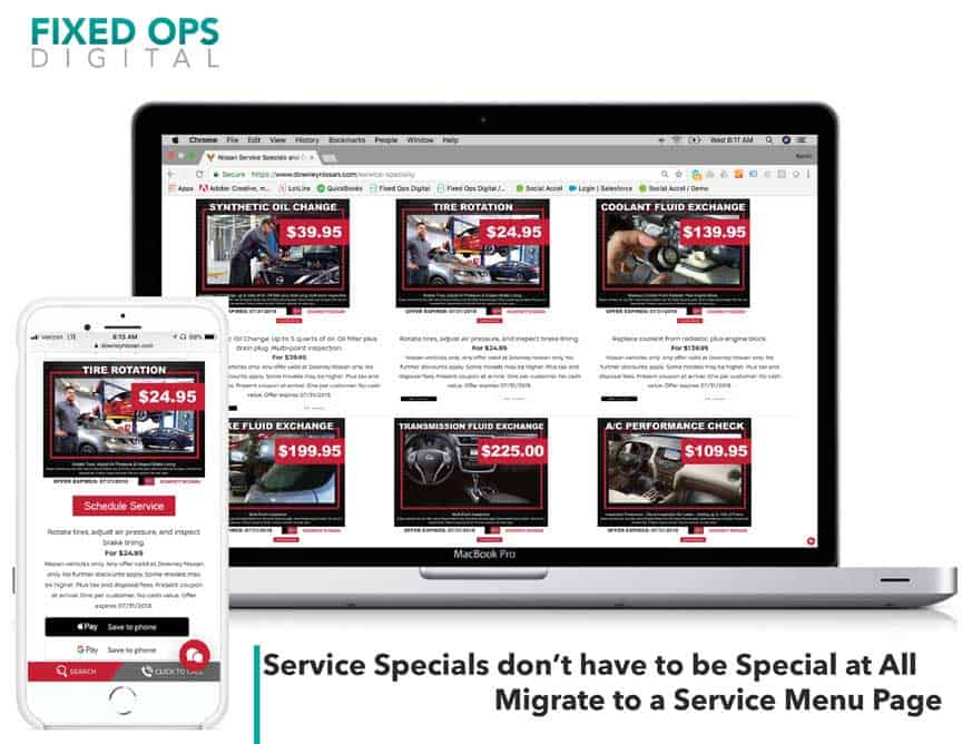 fixed ops marketing example service menu