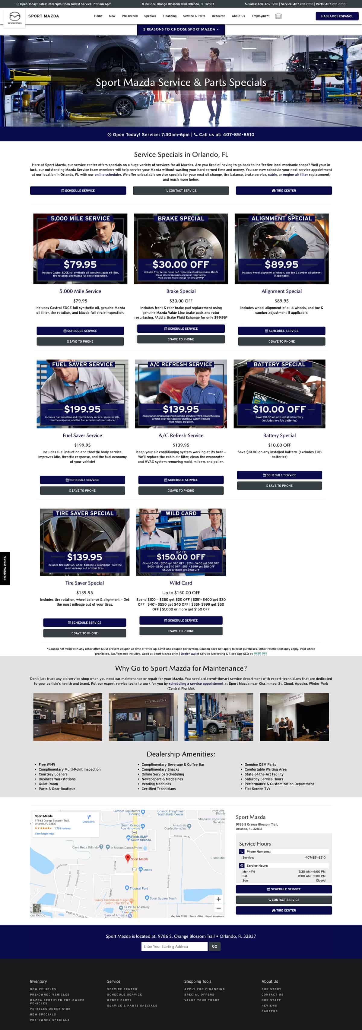 Sport Mazda Service Menu Page